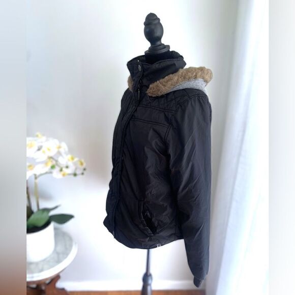 Roxy Hooded Jacket Faux Fur Sherpa Full Zip Black Size M - Picture 11 of 15